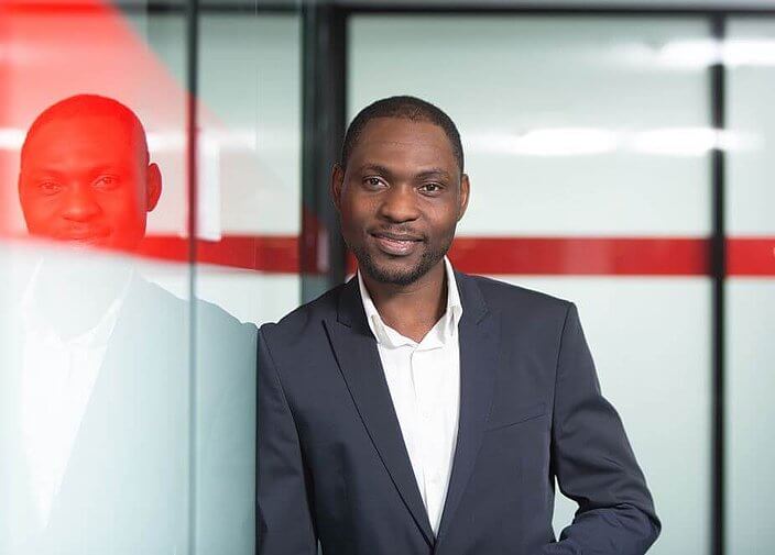Man against the glass window office