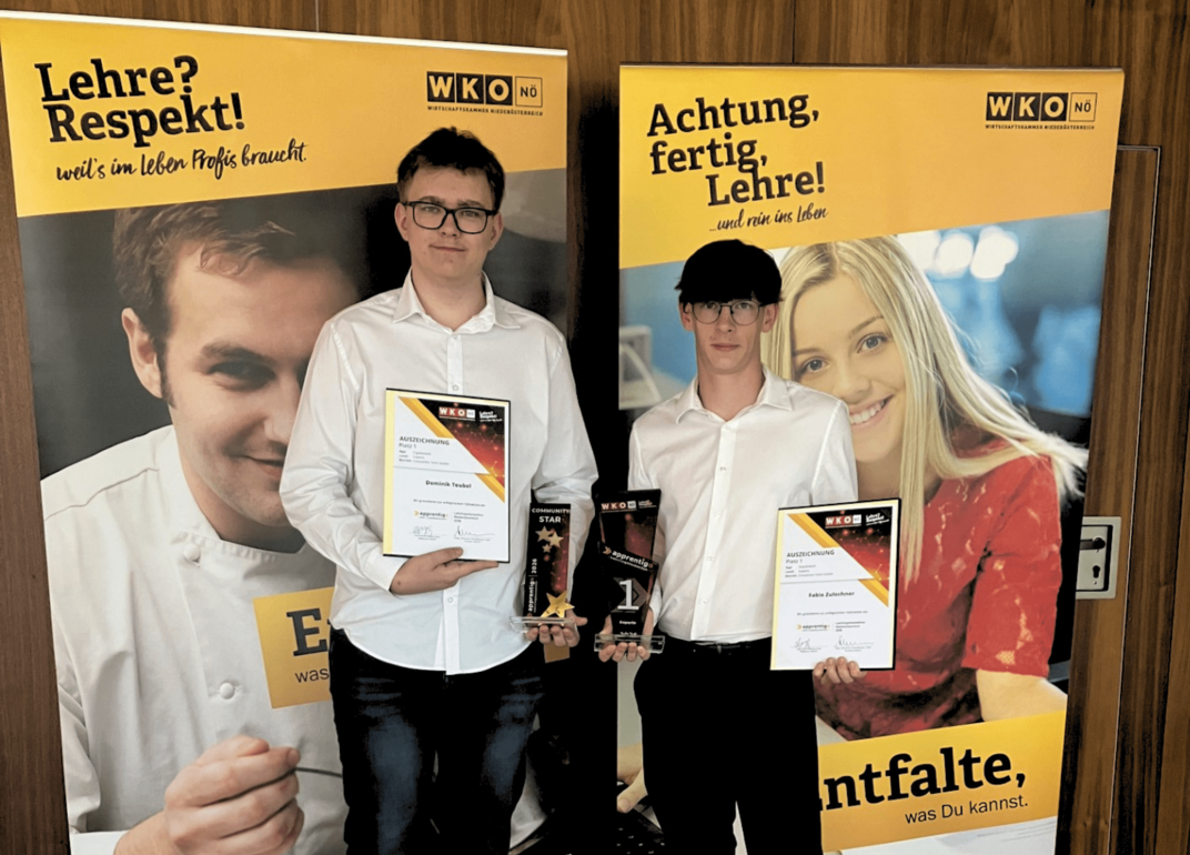 Dominik Teubel (2nd year) and Fabio Zulechner (4th year), who took 1st place at the “Apprentice Hackathon Lower Austria”, and not just once, but twice!